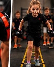 Children doing ladder agility drills at BoxFit Kids