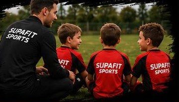 A SupaFit coach working with young children on the field