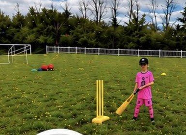 A child batting at a SupaFit holiday camp cricket session