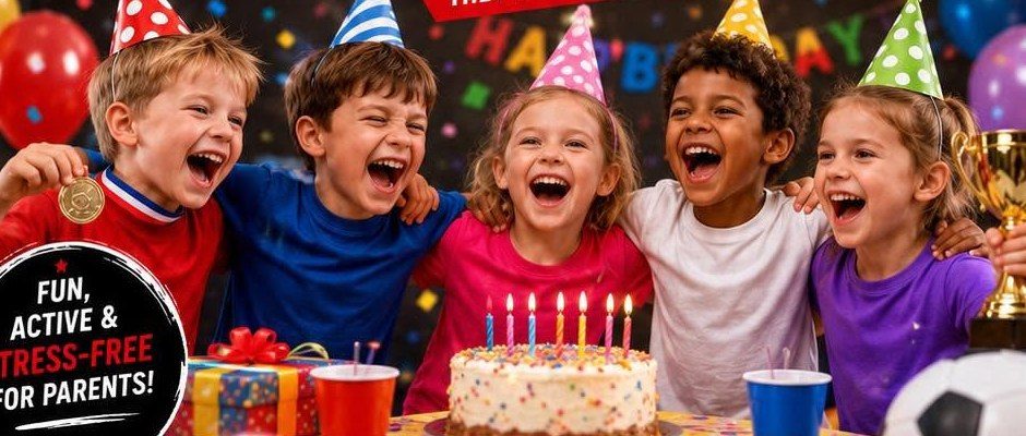 Children celebrating at a SupaFit sports birthday party