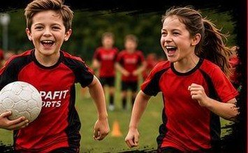 Two children running with a ball at a SupaFit session